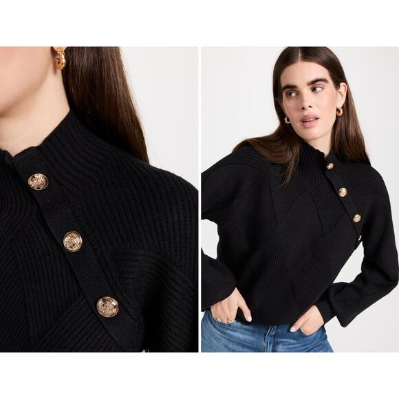 Line & Dot Stevie Sweater – Black with Gold Buttons, Women's Size Large - Picture 4 of 9